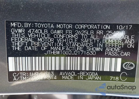 2018 Lexus Es 300H from USA, damaged, VIN JTHBW1GG2J2171630